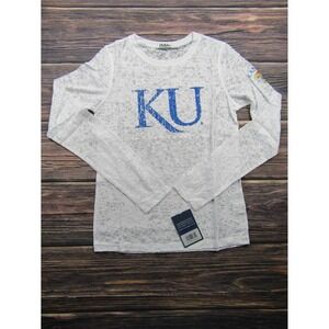 NUYU NEW Womens Small Kansas University Jayhawks Burnout Long Sleeve Tee T Shirt